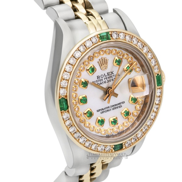 Rolex Accessories - Rolex Lady Datejust White MOP Emerald 26mm Watch
